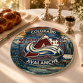 Colorado Hockey Challah Board, Round Glass Shabbat Serving Plate, Blue Burgundy Mountain Judaica Decor
