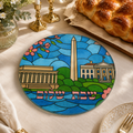 Washington DC Challah Board, Round Glass Shabbat Serving Plate, Cherry Blossom White House Judaica Decor