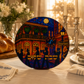 New Orleans Challah Board, Round Glass Shabbat Serving Plate, Bourbon Street Stained Glass Judaica Decor