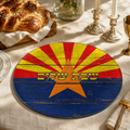 Arizona State Flag Challah Board, Round Glass Shabbat Serving Plate, Wood Look Judaica Kitchen Decor