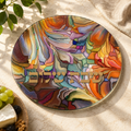 Abstract Stained Glass Swirl Round Cutting Board | Colorful Marbleized Kitchen Decor