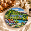 Hawaii Challah Board, Round Glass Shabbat Serving Plate, Star of David Aloha Judaica Kitchen Decor