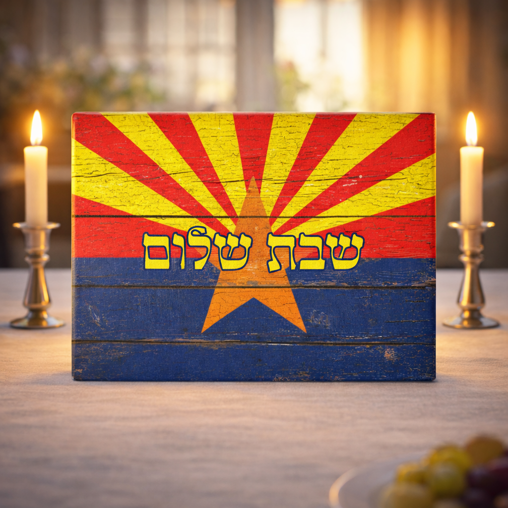 Arizona Challah Board | vintage wood look Shabbat Shalom Judaica | Arizona Jewish Gift | Glass Challah Plate with State Flag