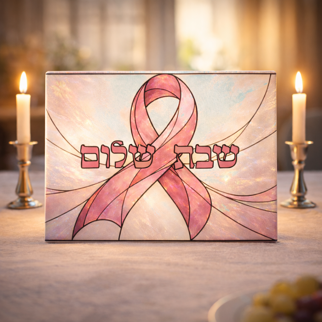 Breast Cancer Awareness Challah Board Pink Ribbon Shabbat Tray 15x11 Jewish Gift