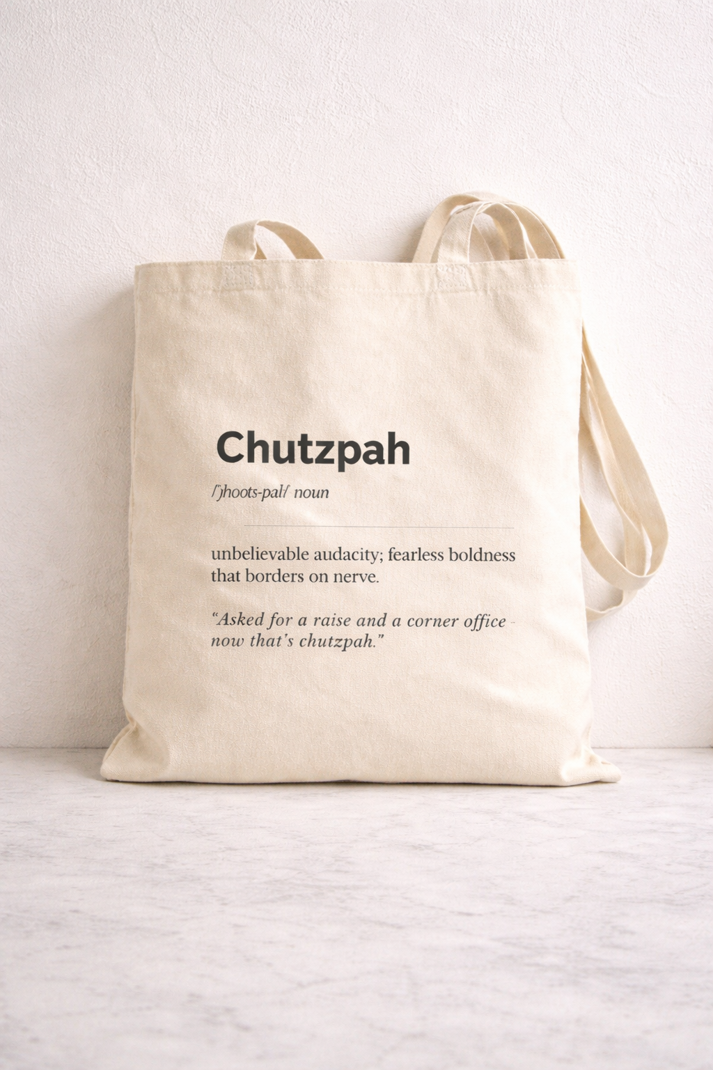 Chutzpah Definition Tote Bag Funny Yiddish Canvas Market Bag, Jewish Humor Gift for Teacher Student