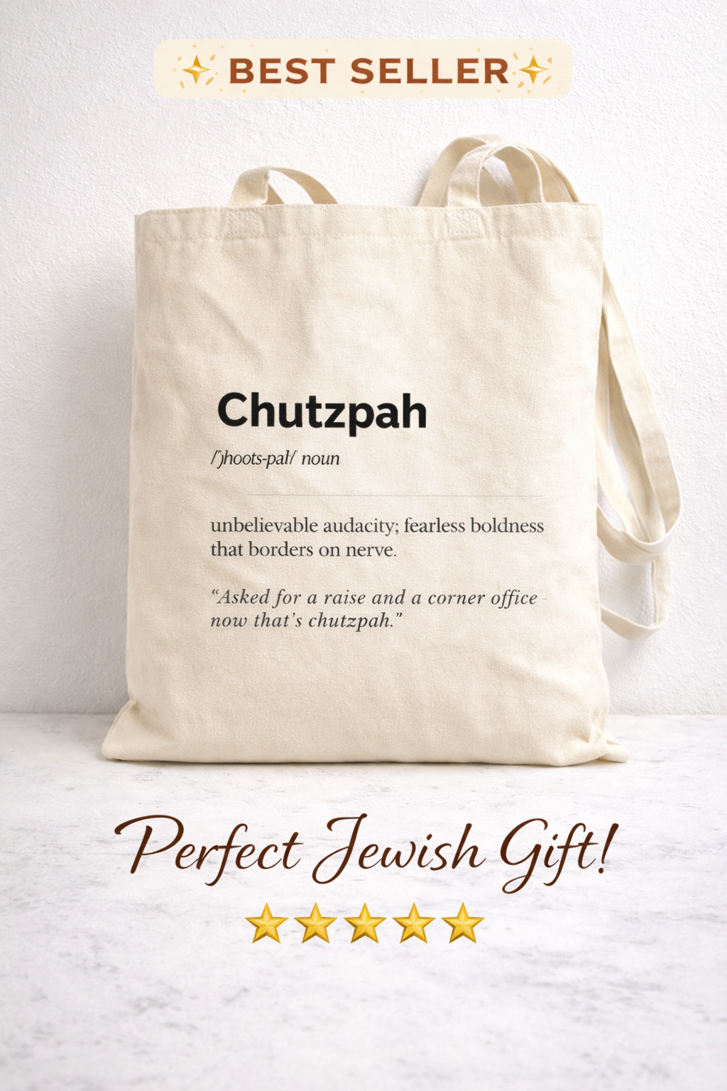 Chutzpah Definition Tote Bag Funny Yiddish Canvas Market Bag, Jewish Humor Gift for Teacher Student