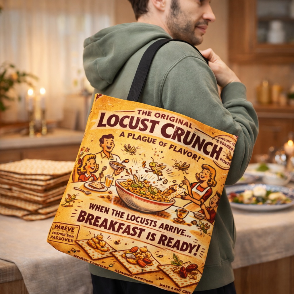 Passover Locust Crunch Vintage Ad Tote Bag, Funny Plague Matzah Market Tote, Retro Pesach Grocery Bag, Jewish Kitchen Gift