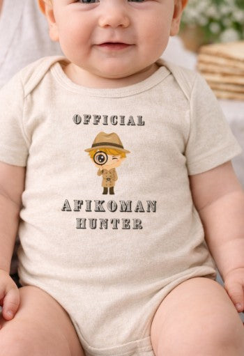 Official Afikoman Hunter Baby Bodysuit, Passover Infant Outfit, Pesach Seder Onesie, Jewish Baby Gift for First Seder