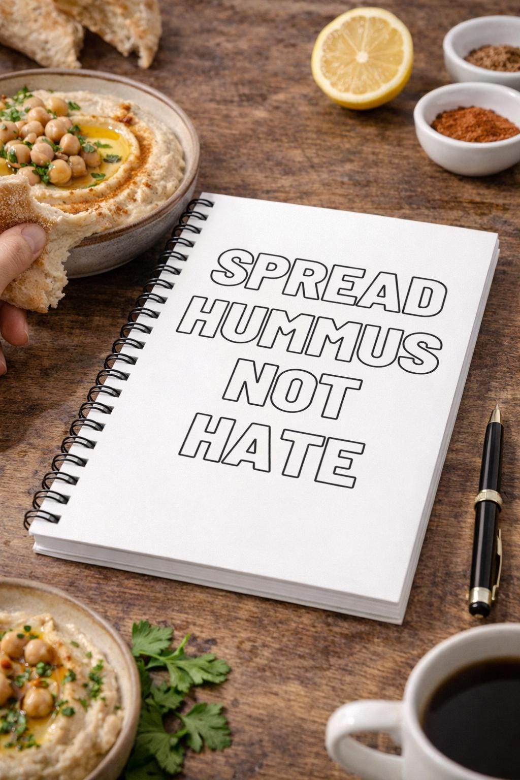 Spread Hummus Not Hate Spiral Notebook, Jewish Study Journal, 6x8 Ruled School Notebook Gift