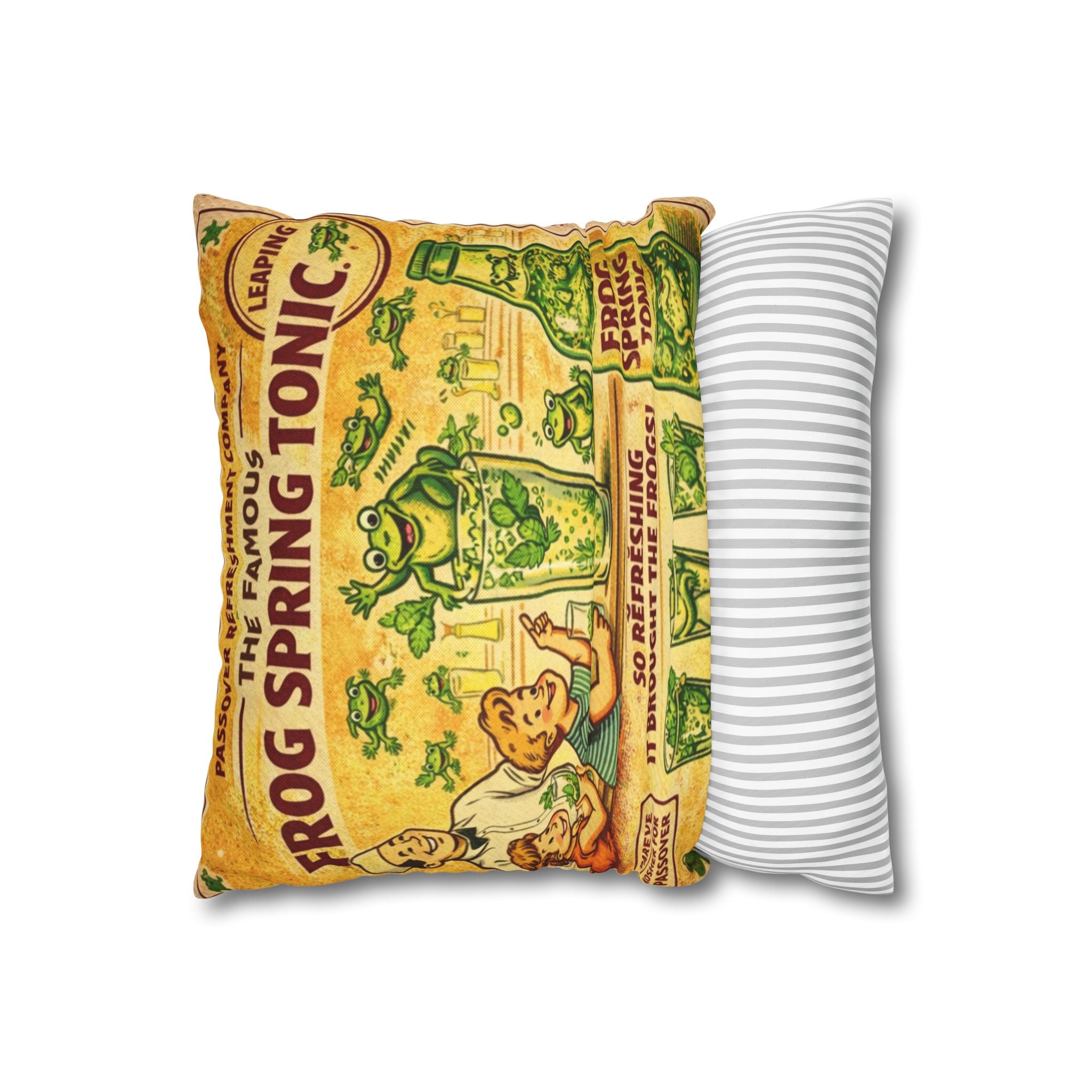 Passover plague frogs Decorative Pillow Cover, Vintage Jewish Kitchen Art Cushion Case, Seder Hostess Gift, Holiday Home Decor