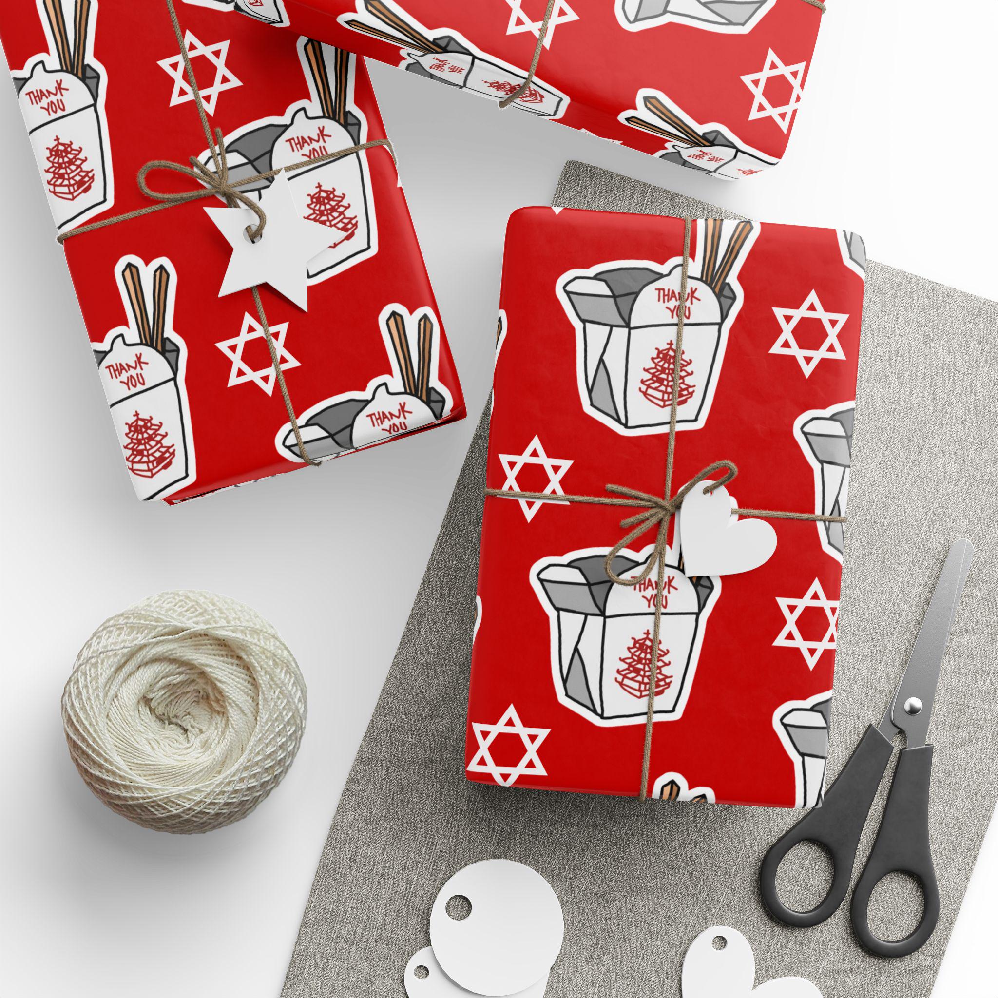 Funny Jewish Christmas Wrapping Paper, Chinese Food & Star of David Design