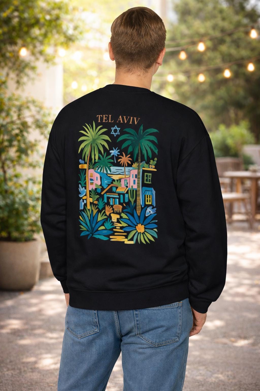 Tel Aviv Beach Art Crewneck, Israel Tikkun Olam Sweatshirt, Jewish Gift