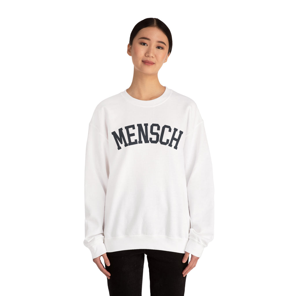 Mensch Sweatshirt Yiddish Collegiate Crewneck, Jewish Kindness Pullover Gift
