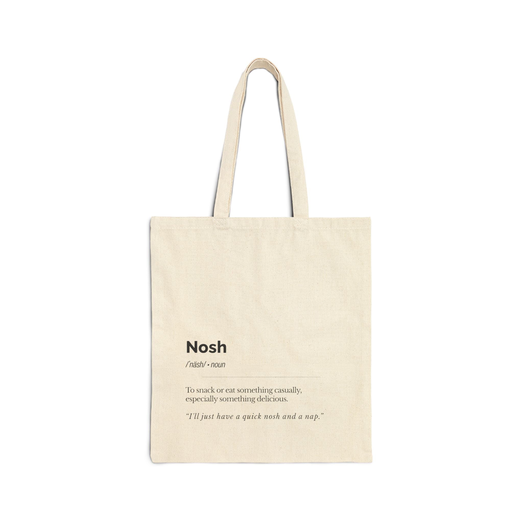 Nosh Definition Tote Bag Yiddish Canvas Market Bag, Jewish Foodie Gift for Teacher Student, Eco Friendly Everyday Carry