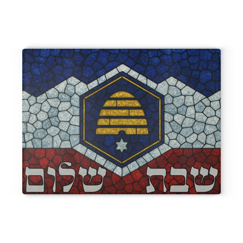 Utah Flag Challah Board, Stained Glass Shabbat Plate, Judaica Gift