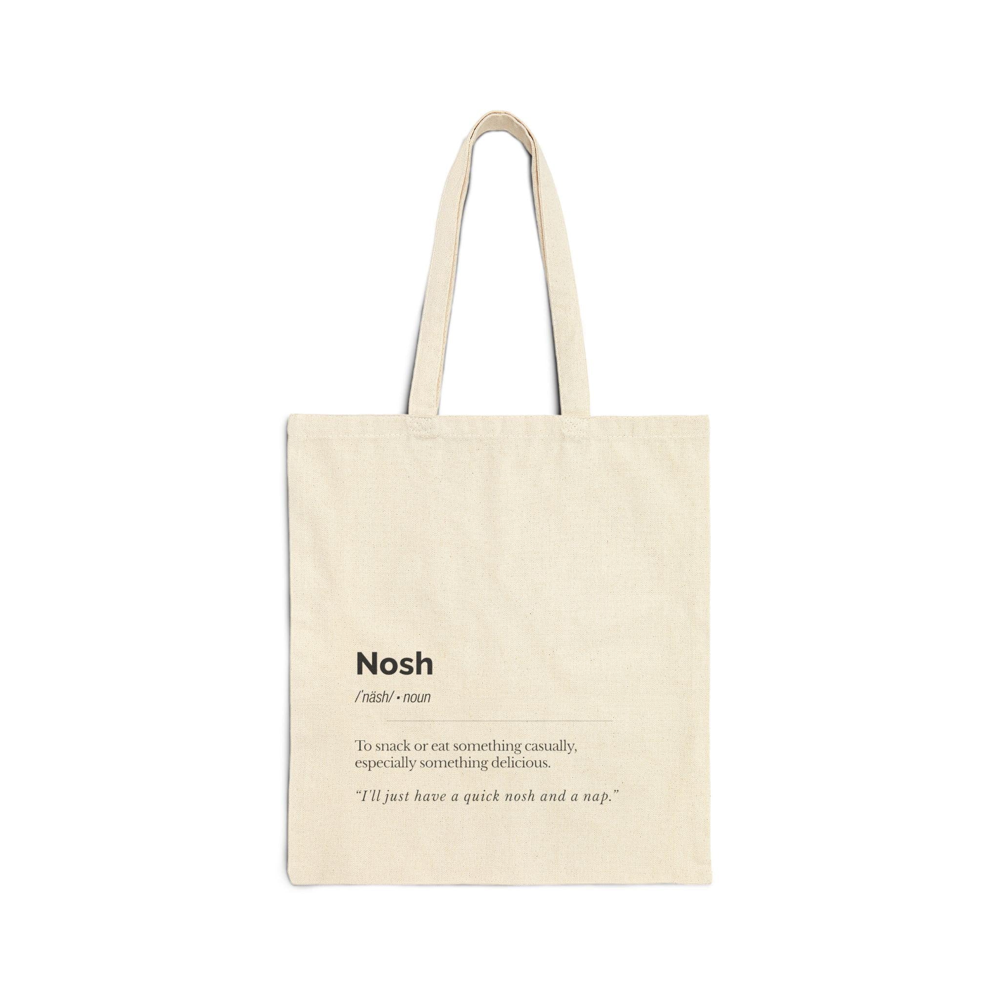 Nosh Definition Tote Bag Yiddish Canvas Market Bag, Jewish Foodie Gift for Teacher Student, Eco Friendly Everyday Carry