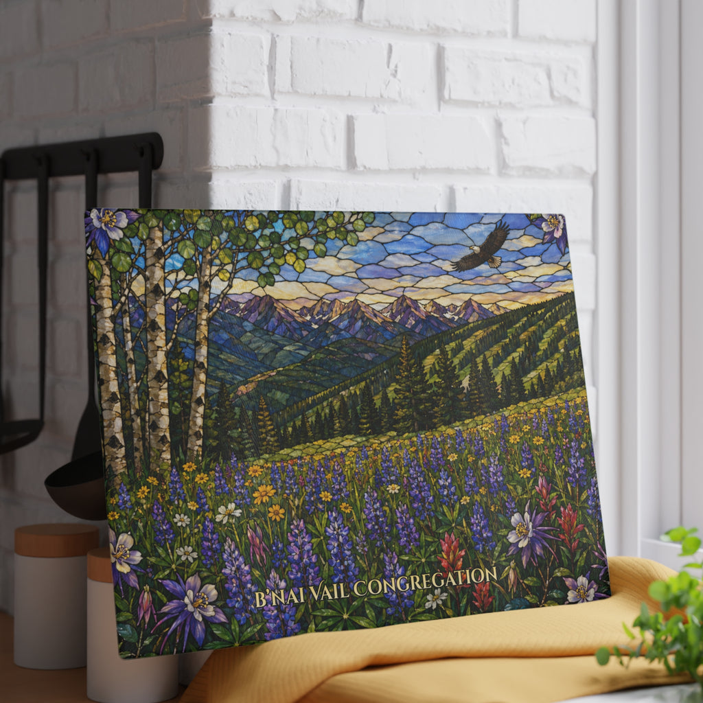 Vail Colorado Challah Board with Mountains, Columbine Flowers and Aspens