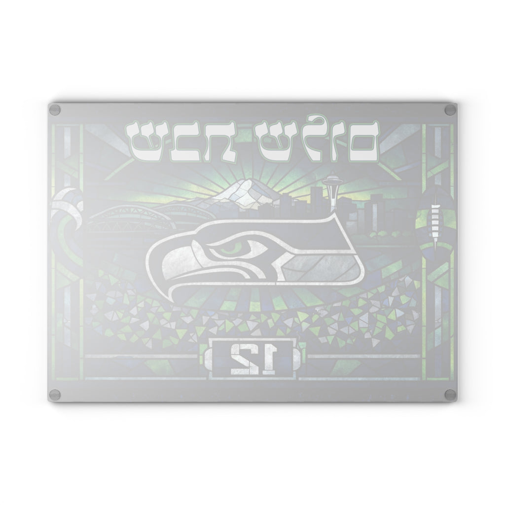Seattle Seahawks Challah Board 15x11 Glass Shabbat Cutting Board, Jewish Football Gift, Stained Glass Judaica Tray