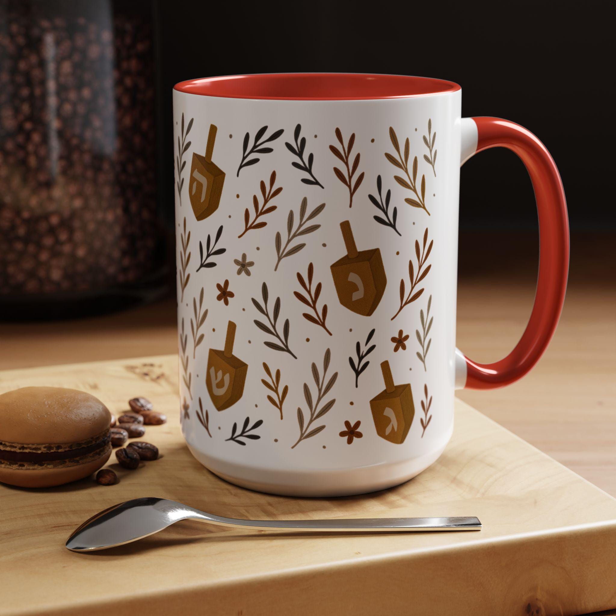 Hanukkah Coffee Mug, Festive Dreidel Design, Jewish Holiday