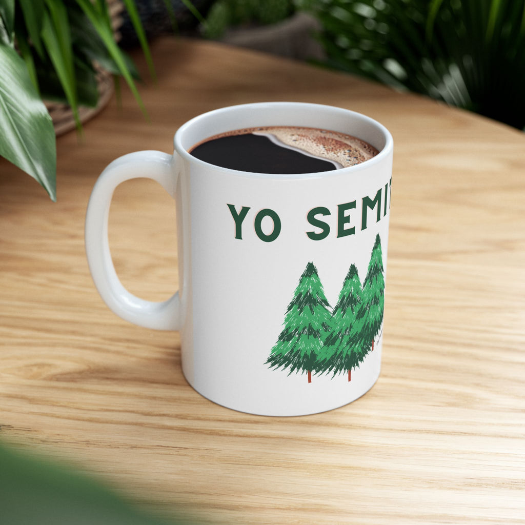 Yo Semite Mug Funny Jewish Yosemite Gift Coffee Cup, Jewish Outdoors Nature Lover Mug, Hanukkah Birthday Present for Hiker