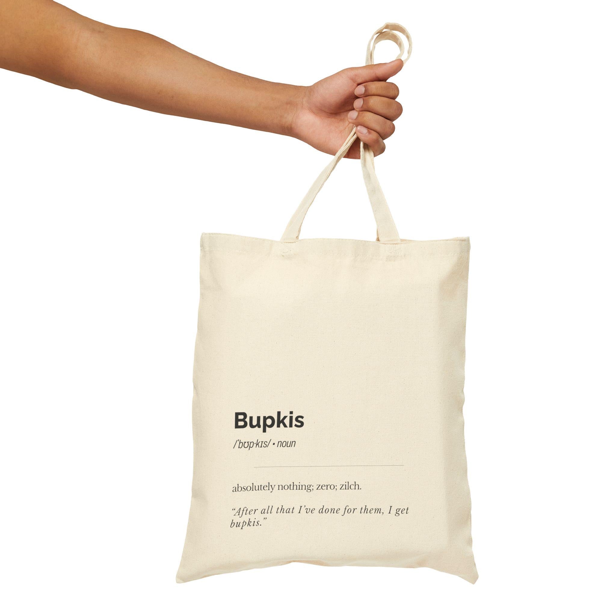 Bupkis Definition Tote Bag, Yiddish Canvas Market Bag, Jewish Humor Gift