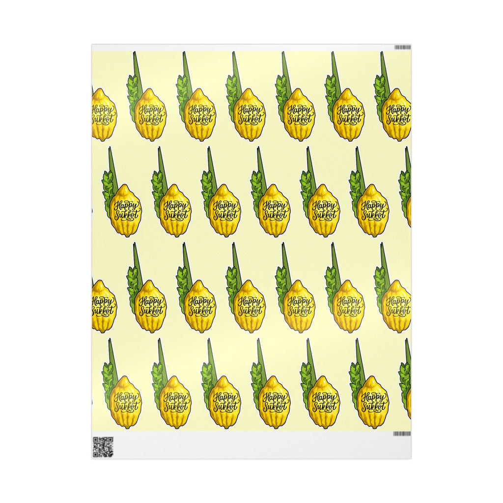 Sukkot Wrapping Paper with Etrog and Lulav, Jewish Holiday Gift Wrap, Fall Judaica Decor for Hostess Gift