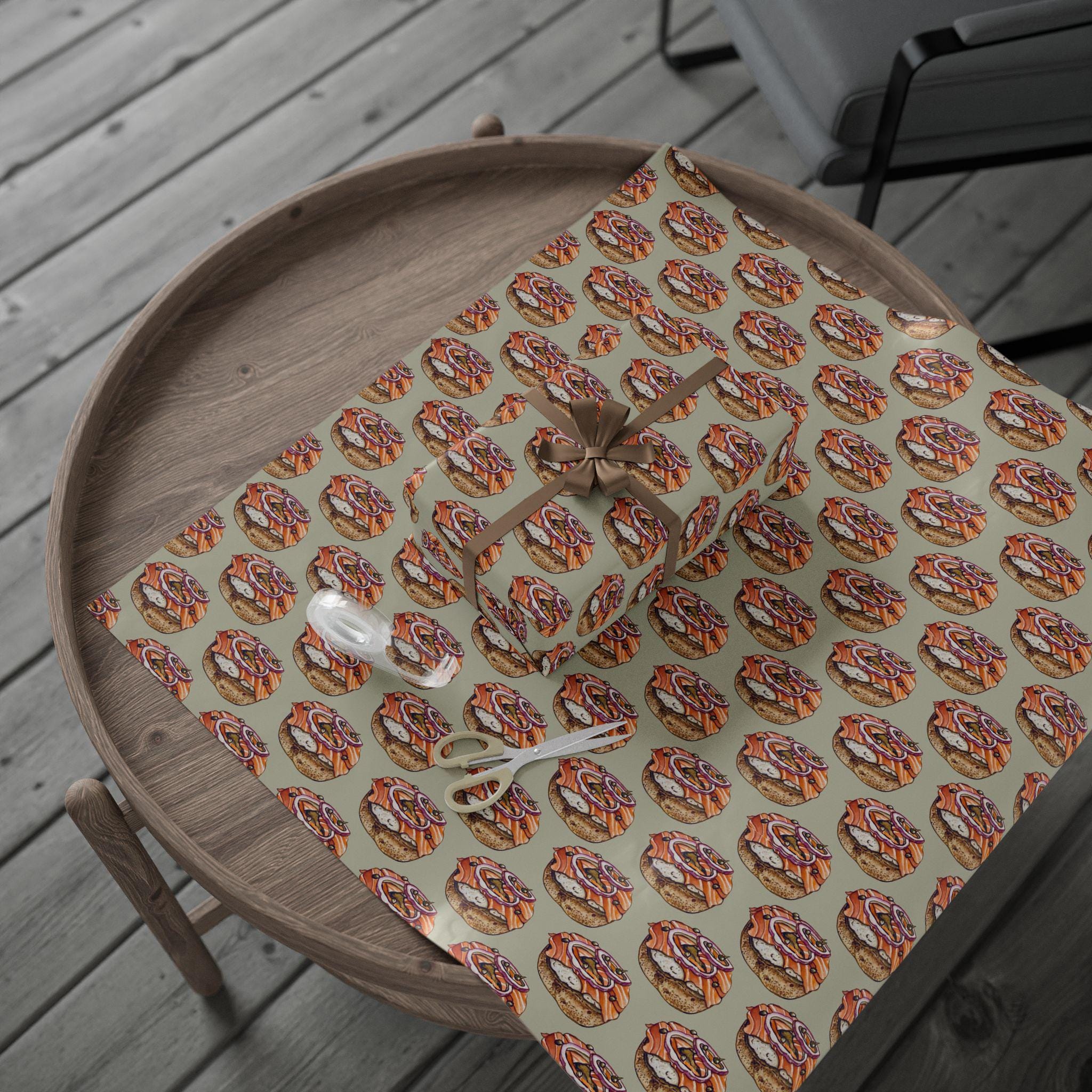Bagels and Lox Wrapping Paper, Jewish Brunch Gift Wrap