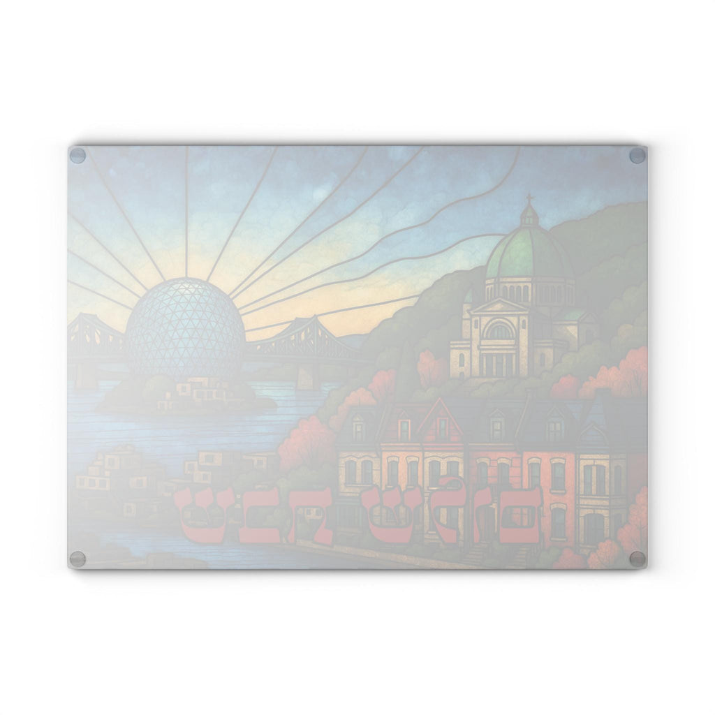 Montreal Challah Board, Stained Glass Shabbat Tray, Cityscape Judaica Cutting Board