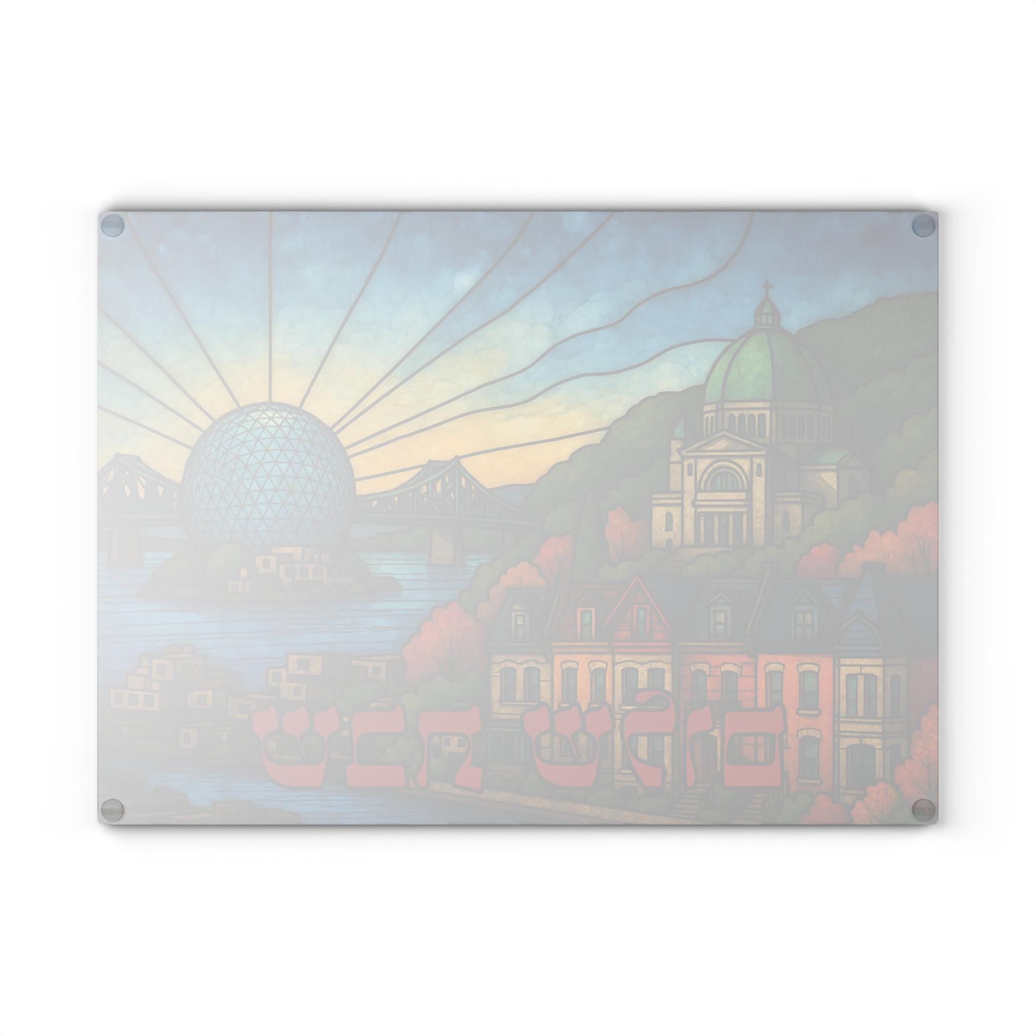 Montreal Challah Board, Stained Glass Shabbat Tray, Cityscape Judaica Cutting Board