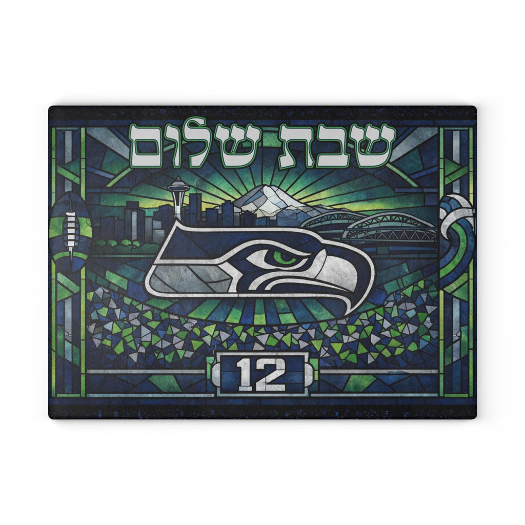 Seattle Seahawks Challah Board, Stained Glass Style Tempered Glass Judaica Tray