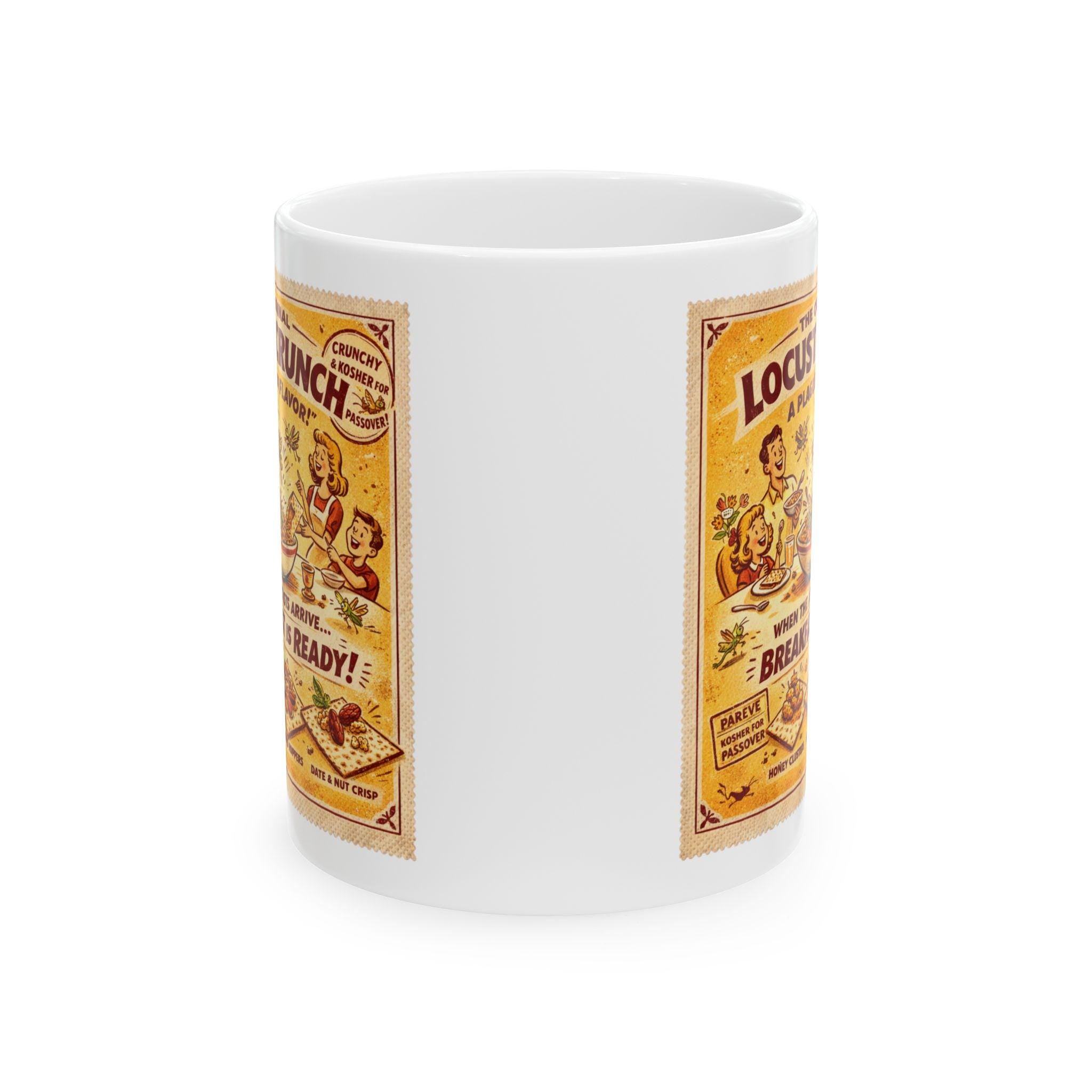 Passover Locust Crunch Cereal Mug, Retro Jewish Humor Coffee Cup