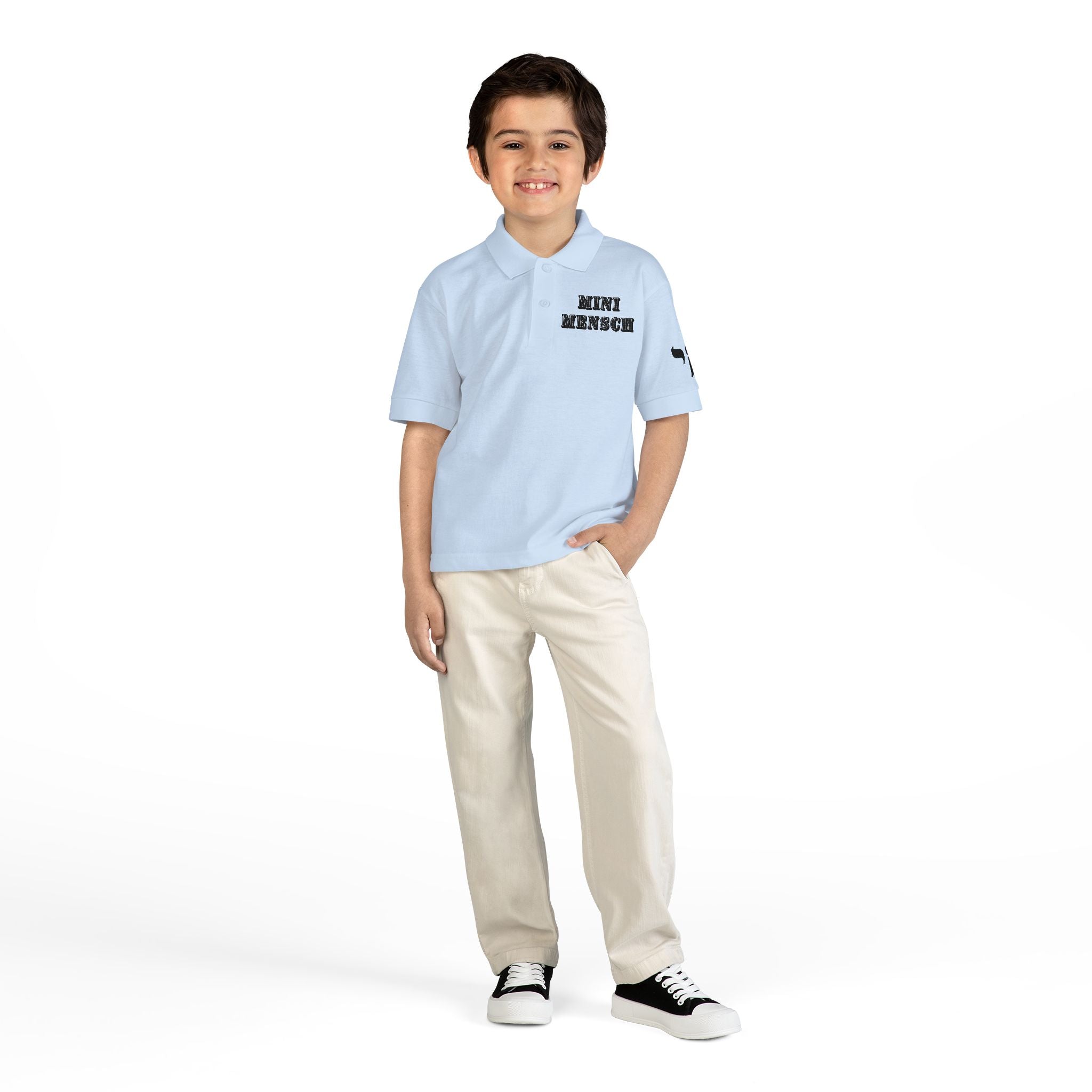 Mini Mensch Youth Polo Shirt Jewish Kids Gift, Hebrew Pride School Shirt, Bar Mitzvah Youth Outfit