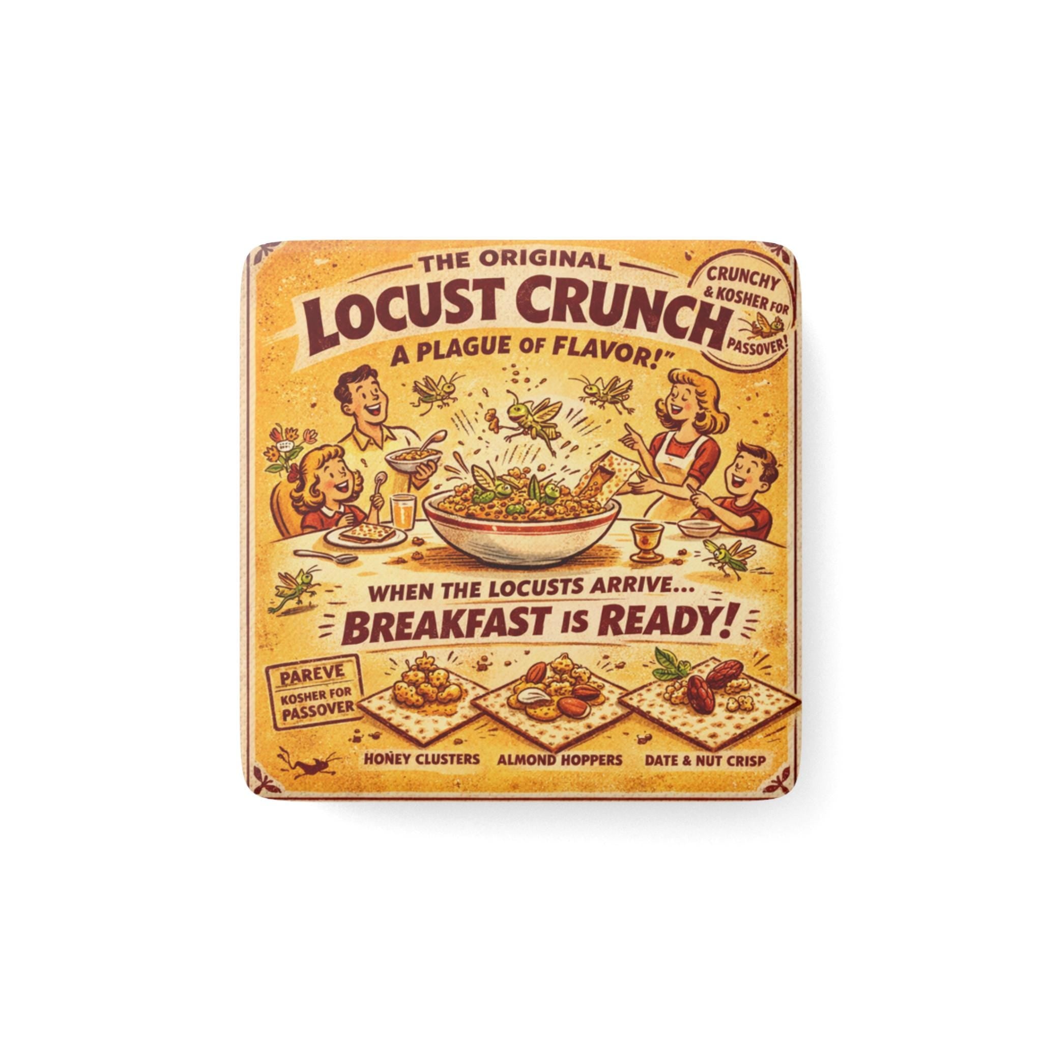 Passover Locust Crunch Cereal Magnet, Retro Pesach Kitchen Decor, Jewish Seder Humor Fridge Art