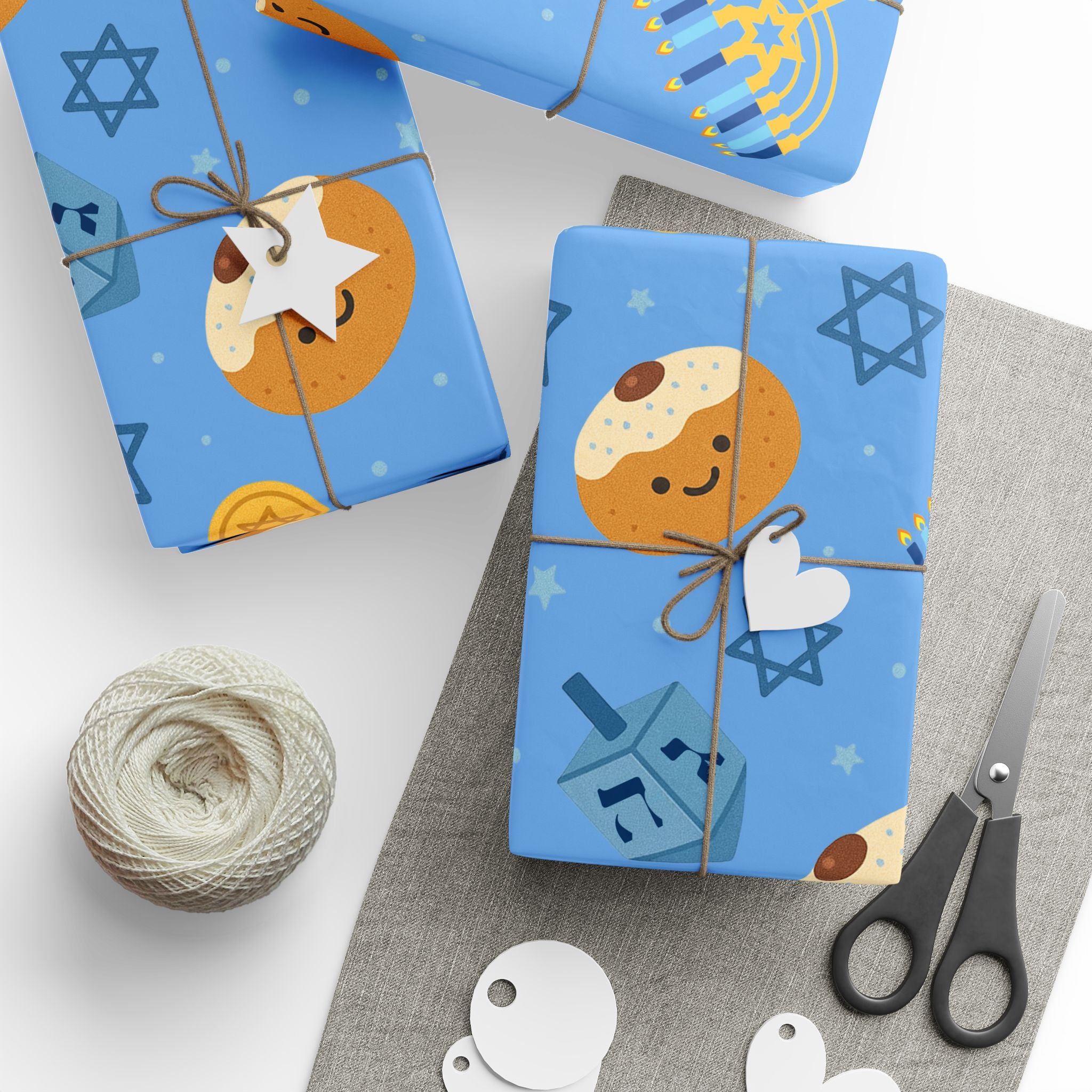 Blue Hanukkah Wrapping Paper Roll, Jewish Gift Wrap for Hanukkah Party Decor, Modern Judaica Present Wrap, Hostess Gift Packaging