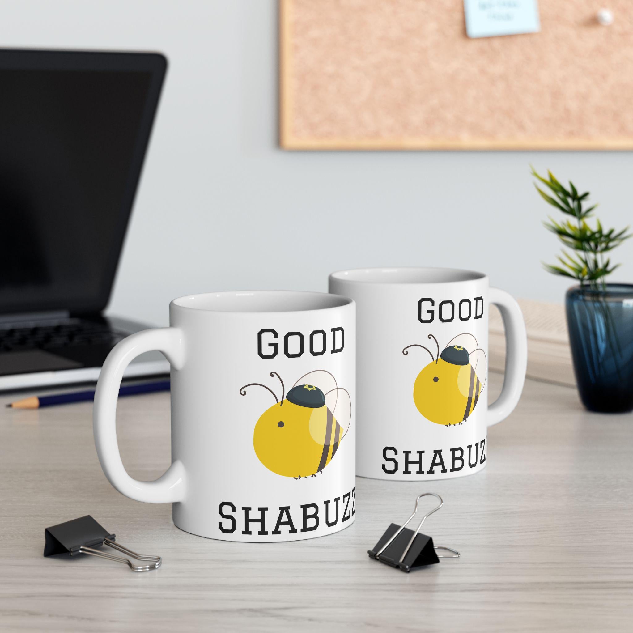 Good Shabuzz Bumble Bee Ceramic Mug, Funny Jewish Coffee Cup, Passover Seder Gift