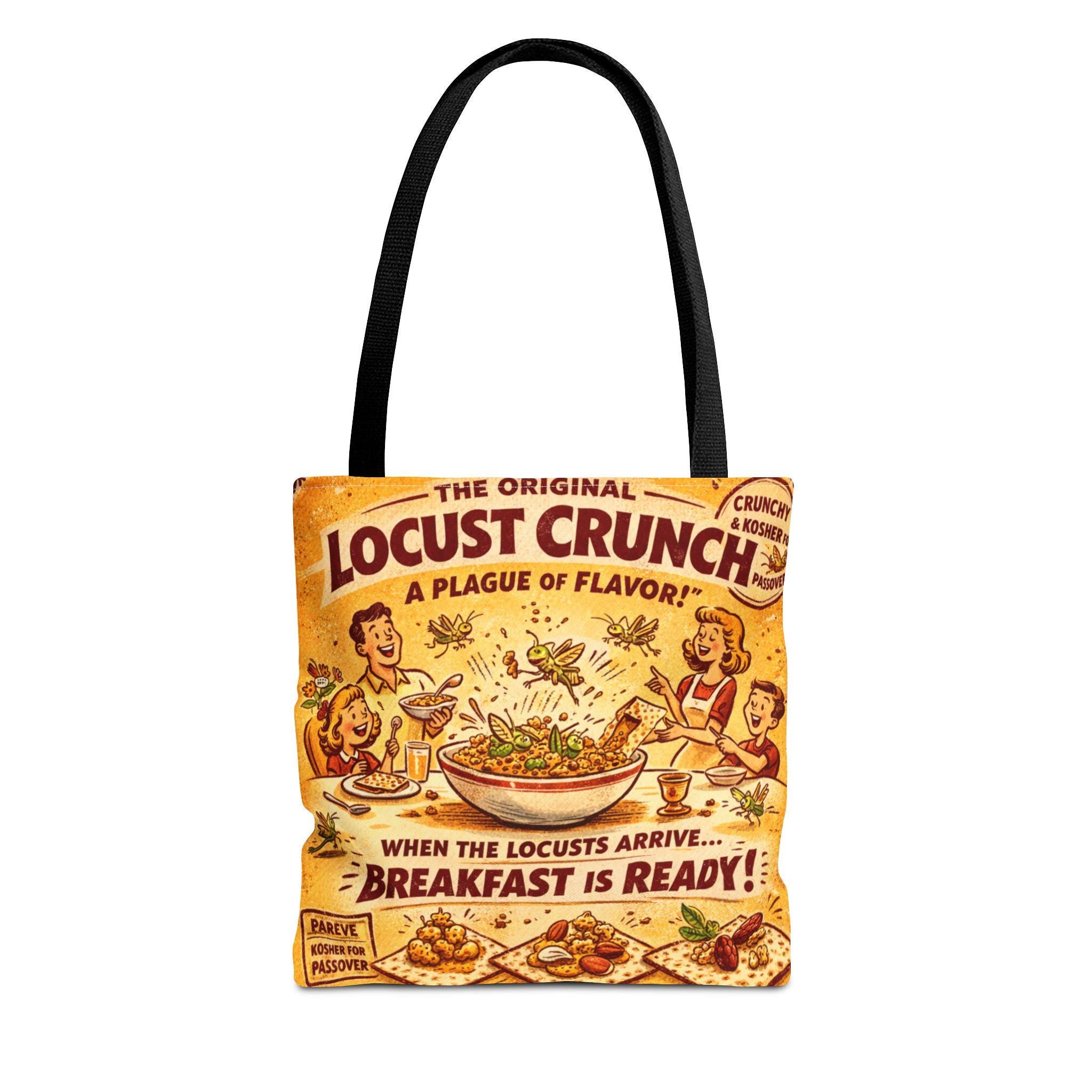 Passover Locust Crunch Vintage Ad Tote Bag, Retro Pesach Matzah Market Bag