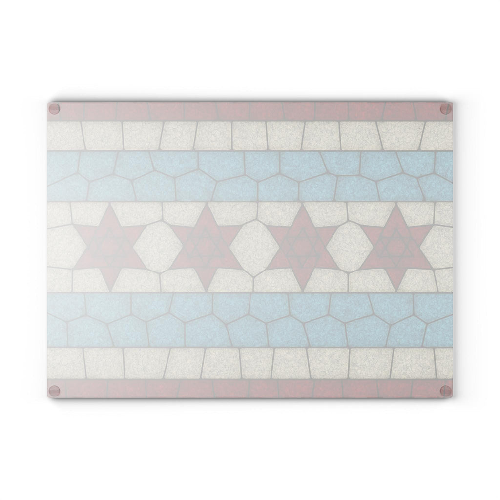 Chicago Flag Challah Board, Stained Glass Shabbat Plate, Jewish Judaica Art