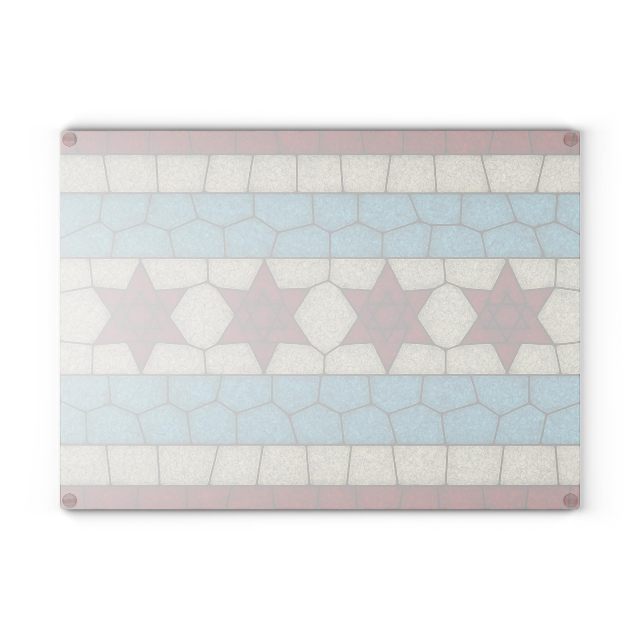 Chicago Flag Challah Board, Stained Glass Shabbat Plate, Jewish Judaica Art