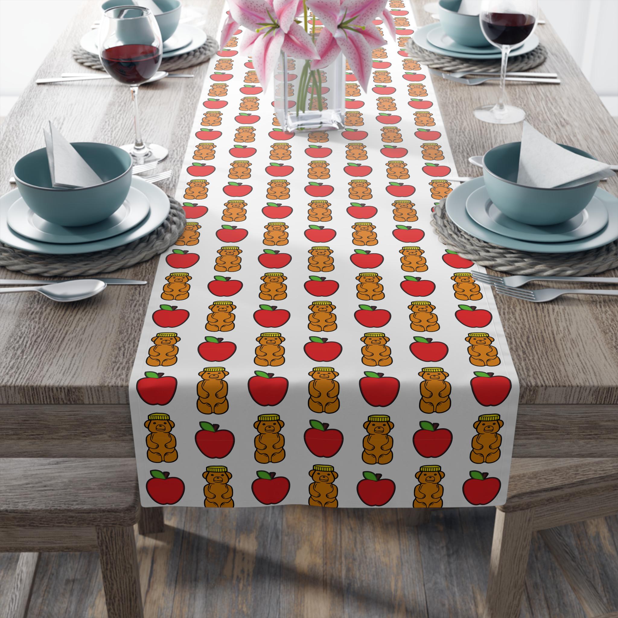Rosh Hashanah Table Runner, Apples and Honey Bears, Jewish Holiday Decor