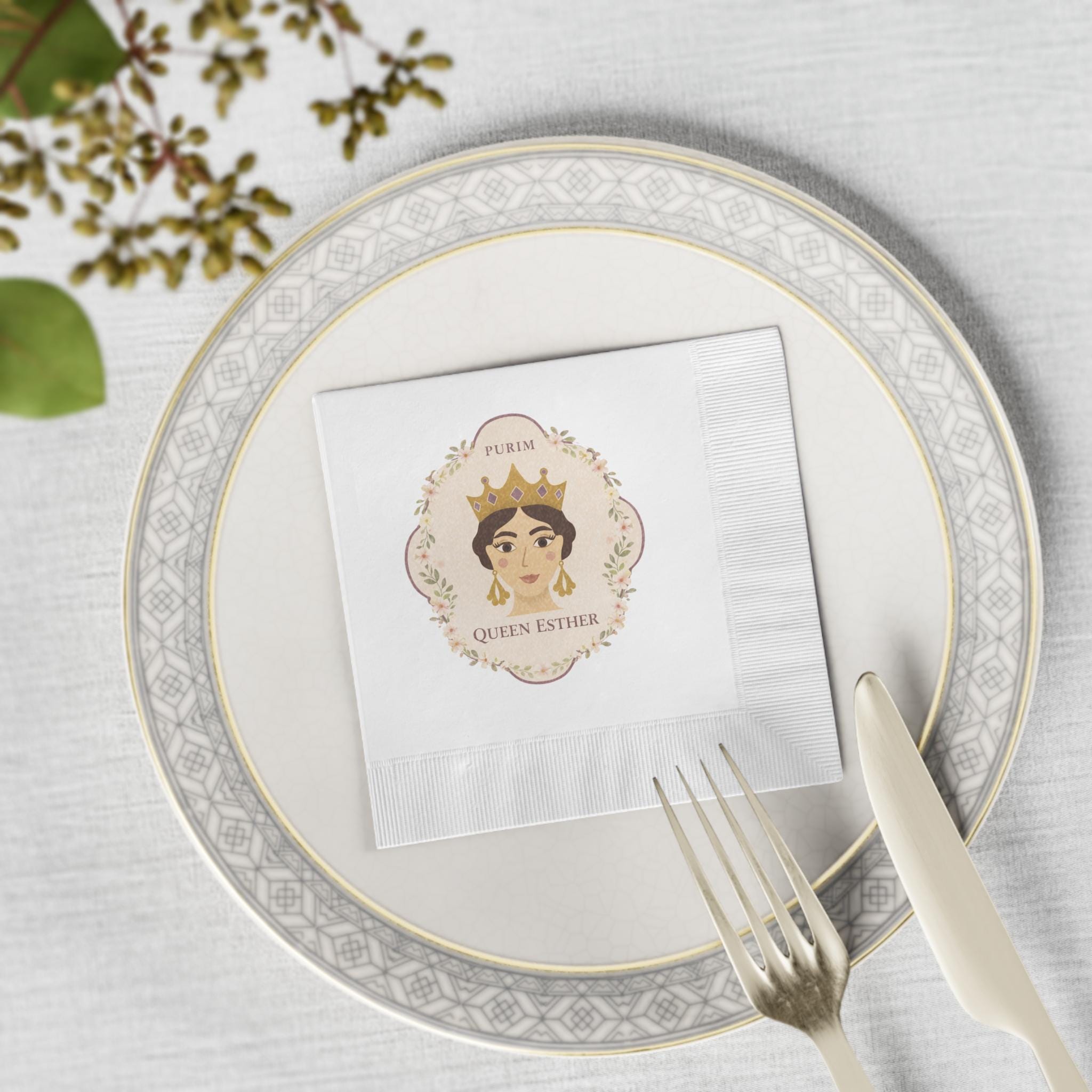 Queen Esther Purim Napkins, Vintage Illustration Jewish Holiday Table Decor