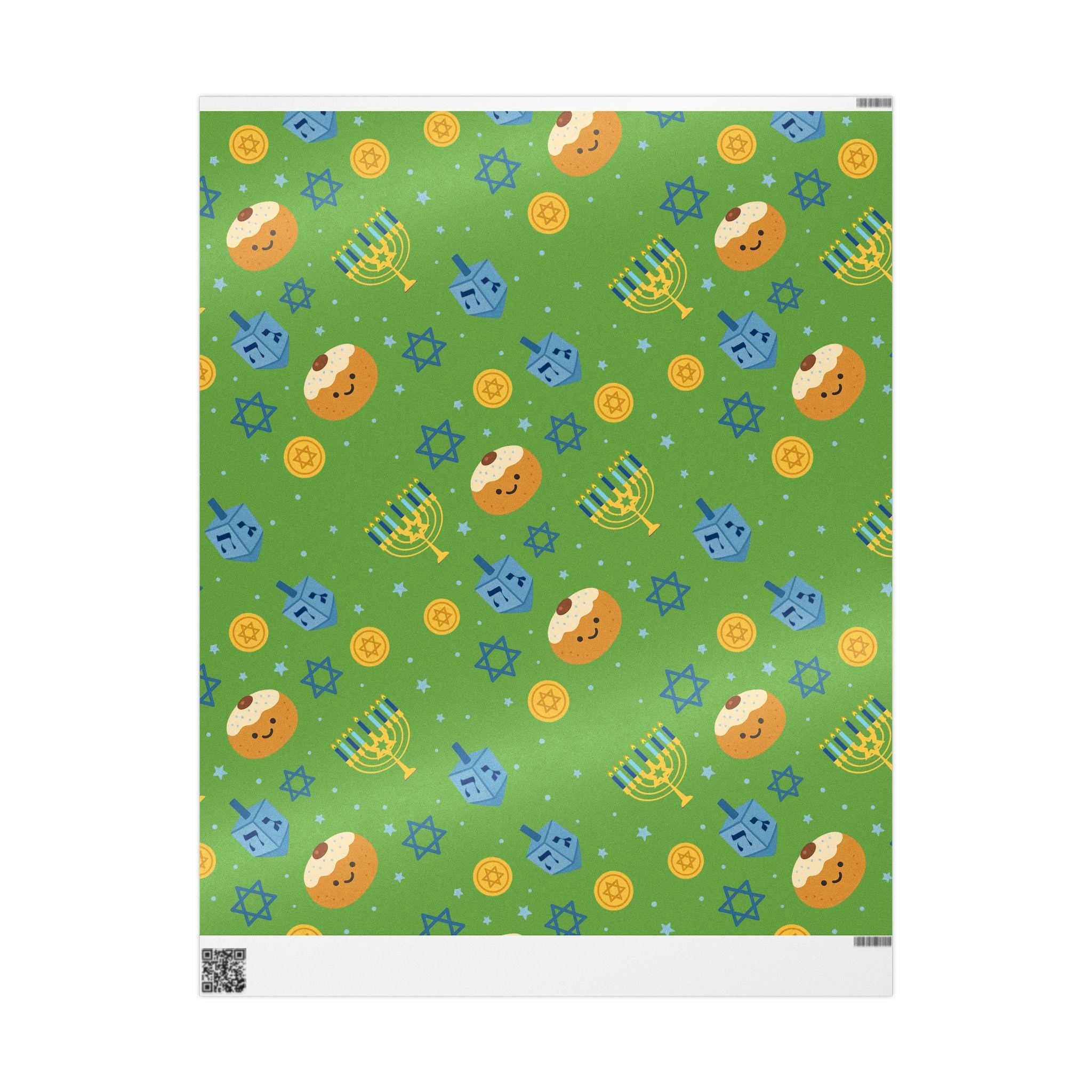 Green Hanukkah Wrapping Paper, Modern Judaica Gift Wrap, Fine Art Paper