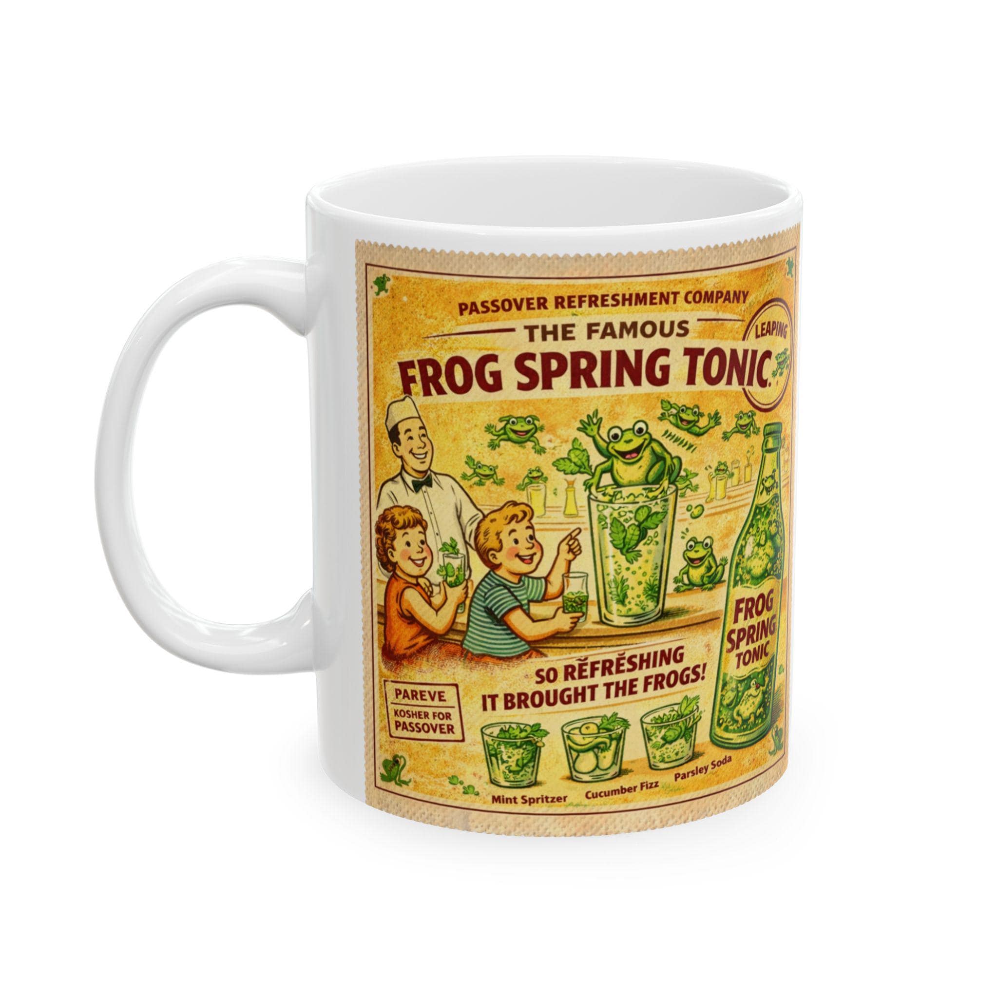 Vintage Frog Spring Tonic Passover Mug, Funny Pesach Coffee Cup