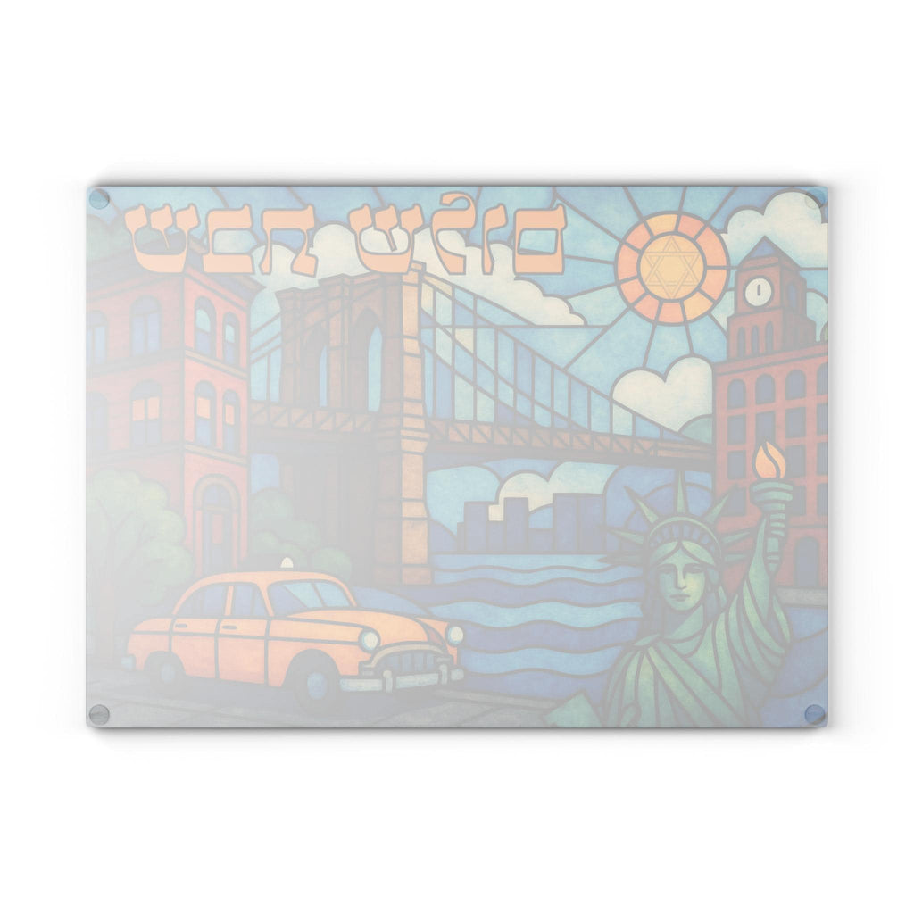 Brooklyn Challah Board, Stained Glass NYC Shabbat Tray, Brooklyn Bridge Taxi