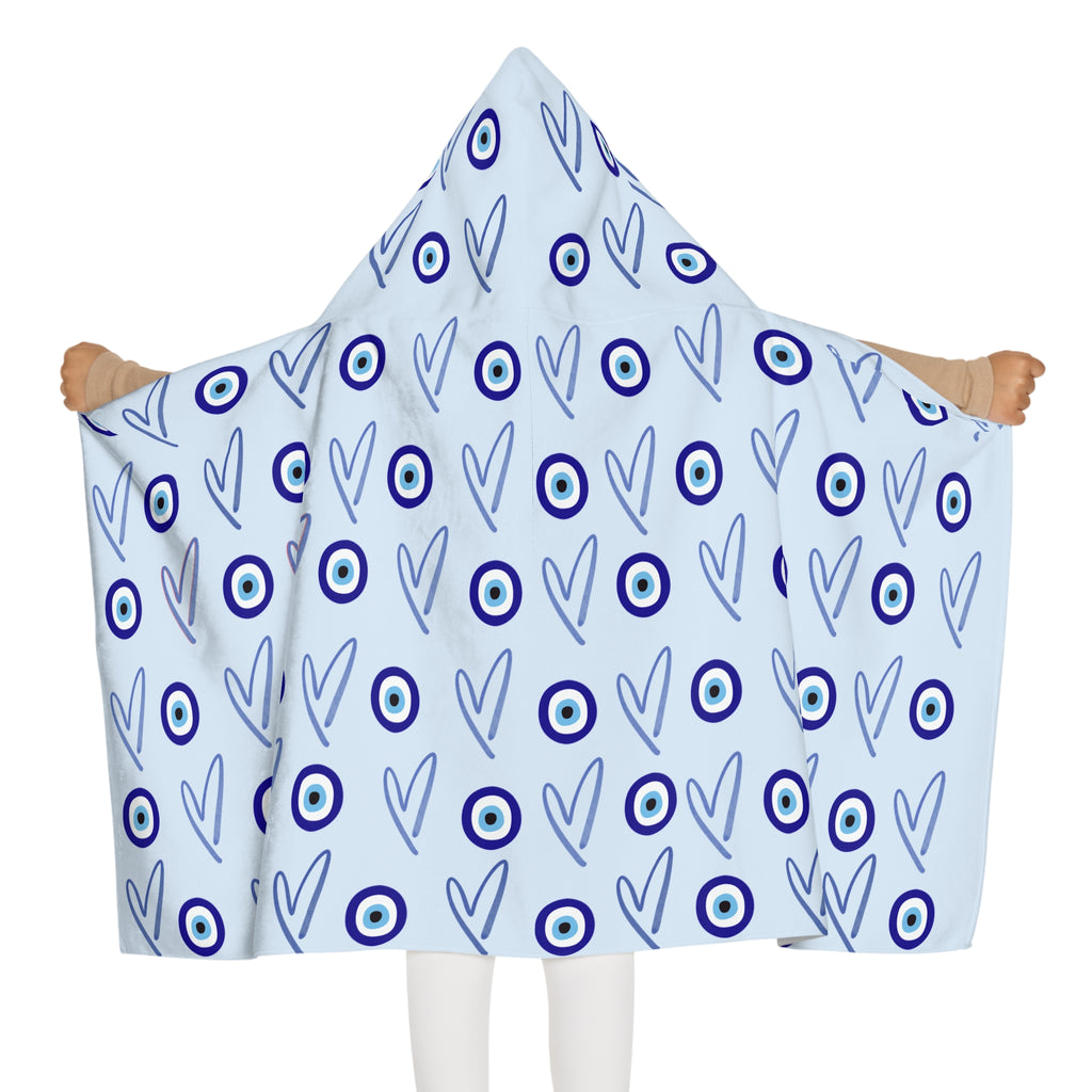 Jewish Evil Eye Hooded Towel for Kids, blue Heart Bath Towel, Pool Beach Towel, Jewish Baby Gift,  Swim Towel