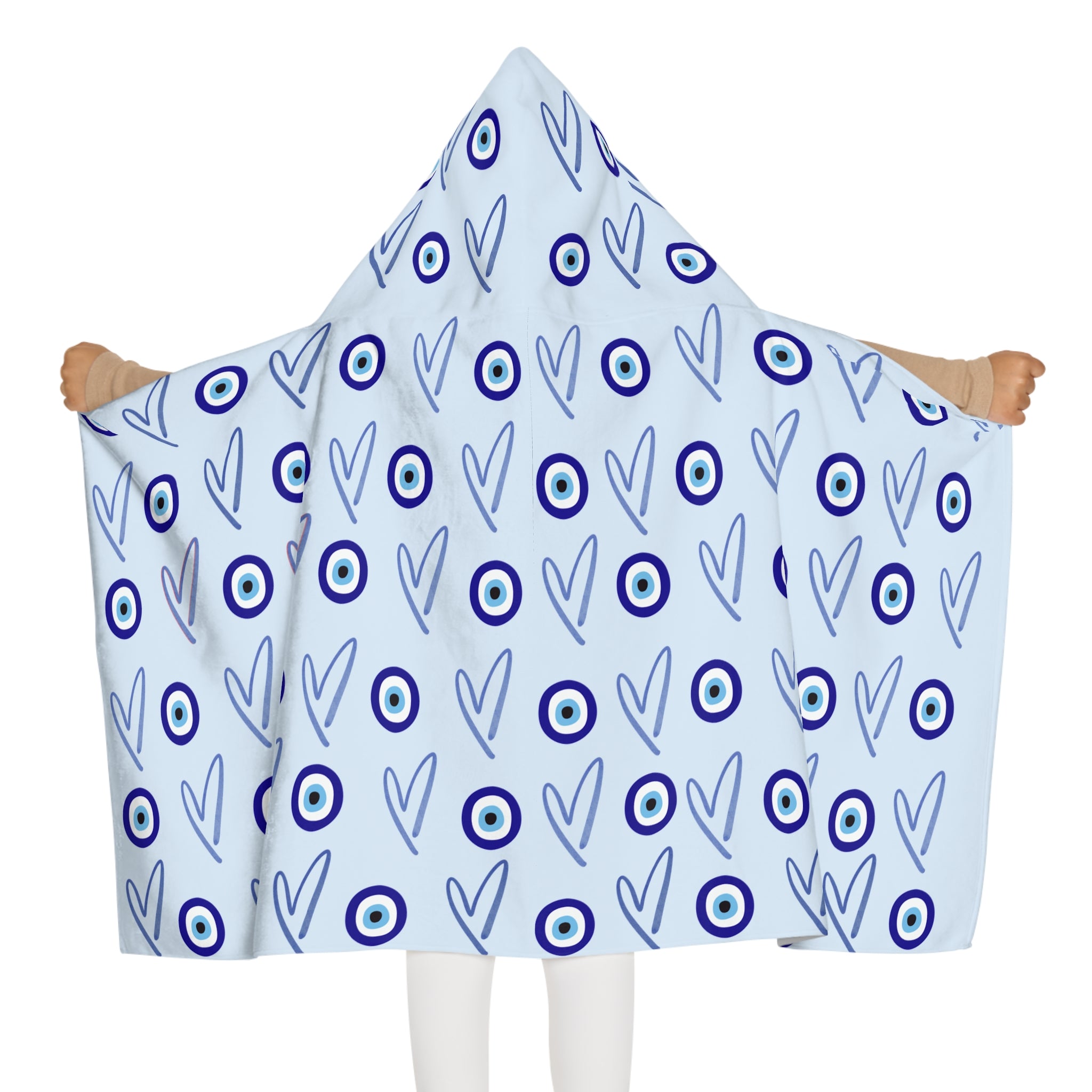 Jewish Evil Eye Hooded Towel for Kids, blue Heart Bath Towel, Pool Beach Towel, Jewish Baby Gift,  Swim Towel