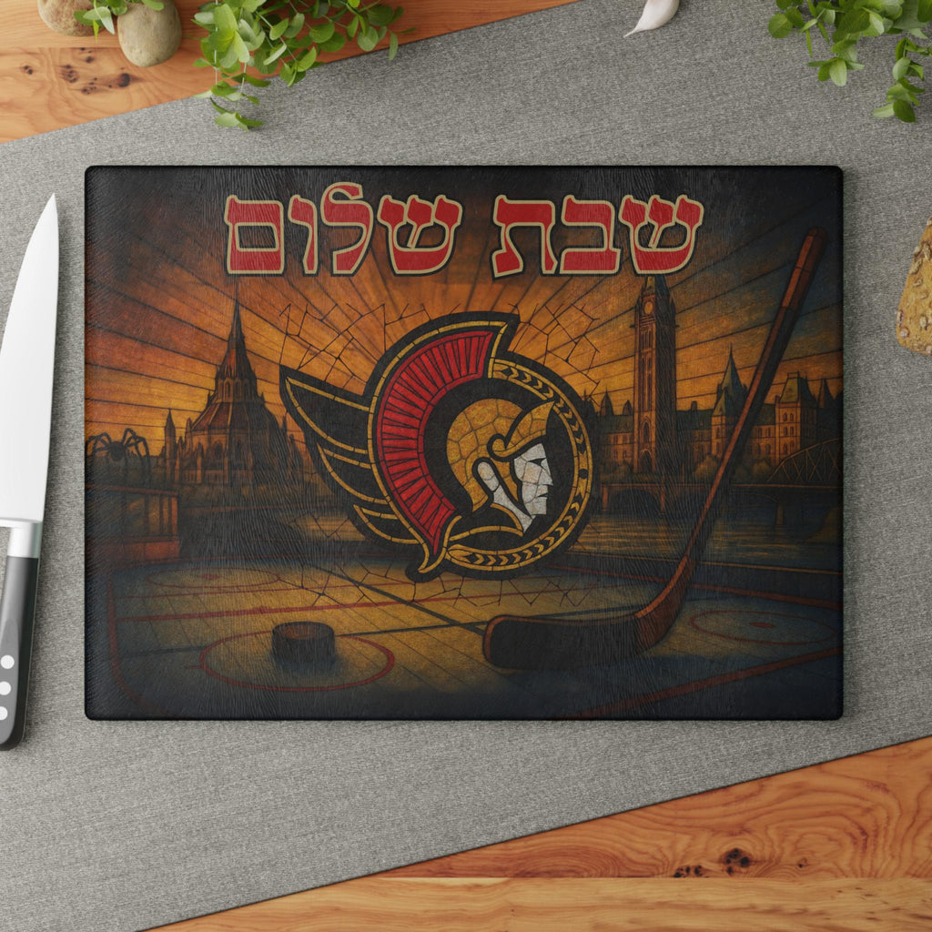Ottowa Senators Challah Board: Stained Glass Hockey Shabbat Tray