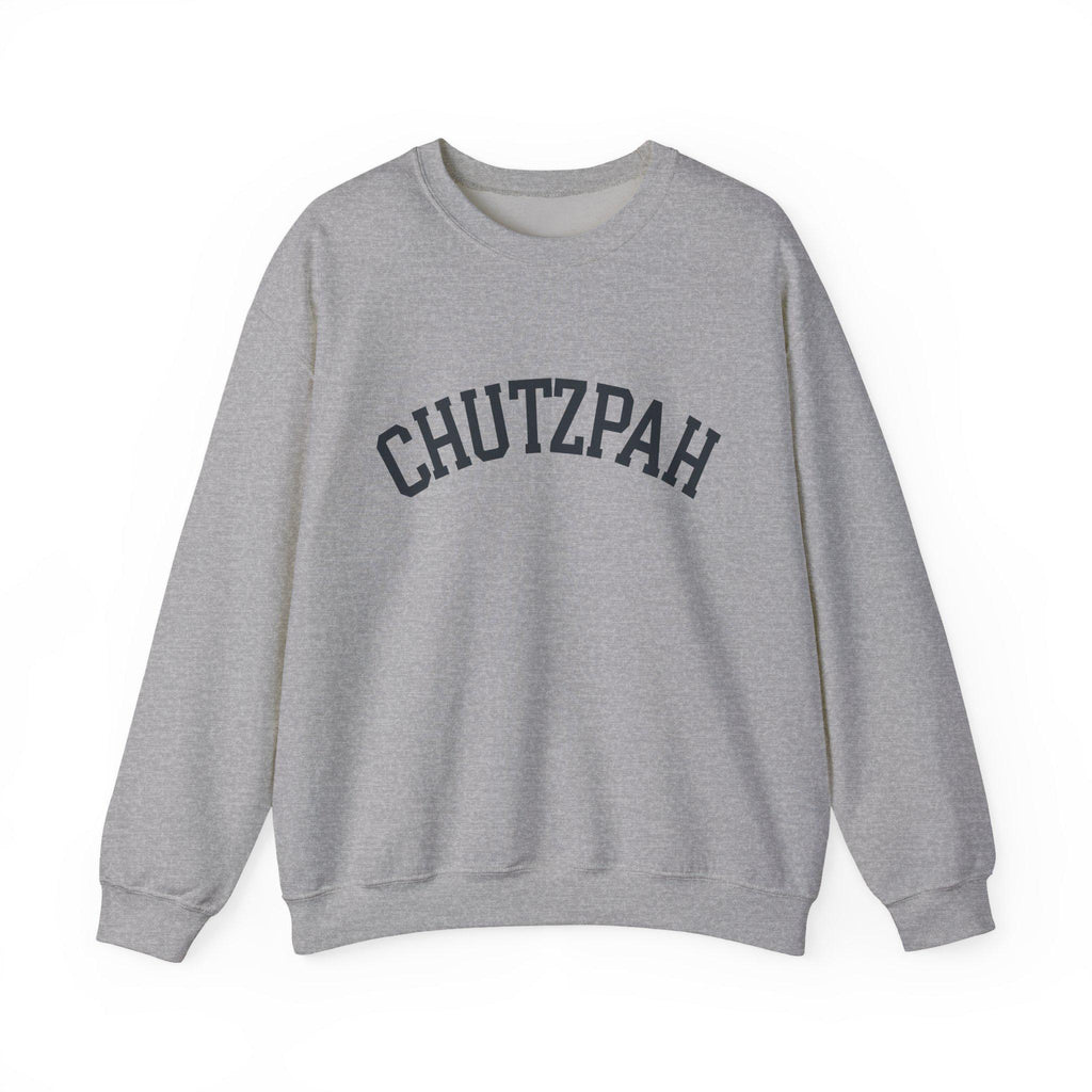 Chutzpah Sweatshirt White Crewneck, Yiddish Collegiate Lettering Jewish Pullover Gift