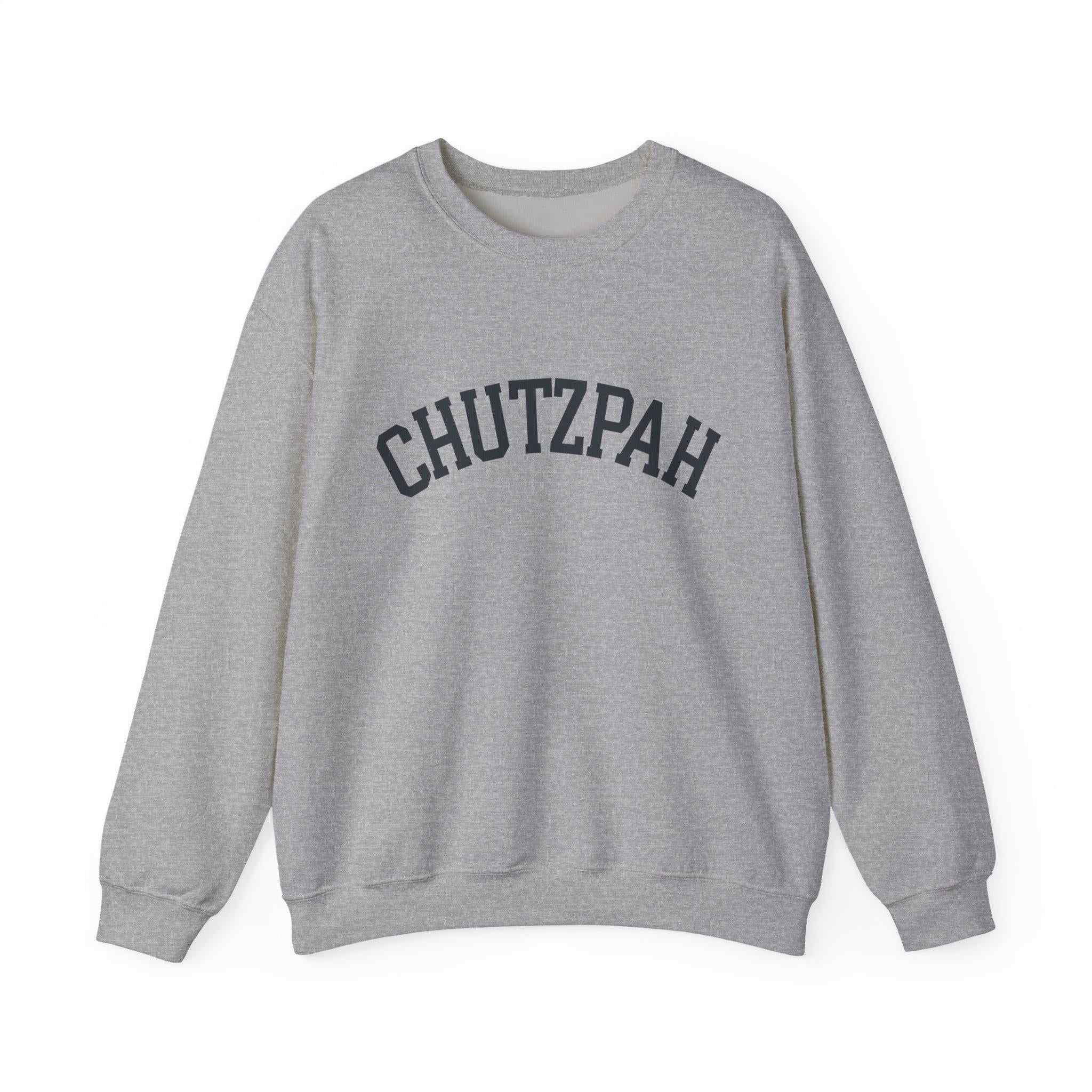 Chutzpah Sweatshirt White Crewneck, Yiddish Collegiate Lettering Jewish Pullover Gift