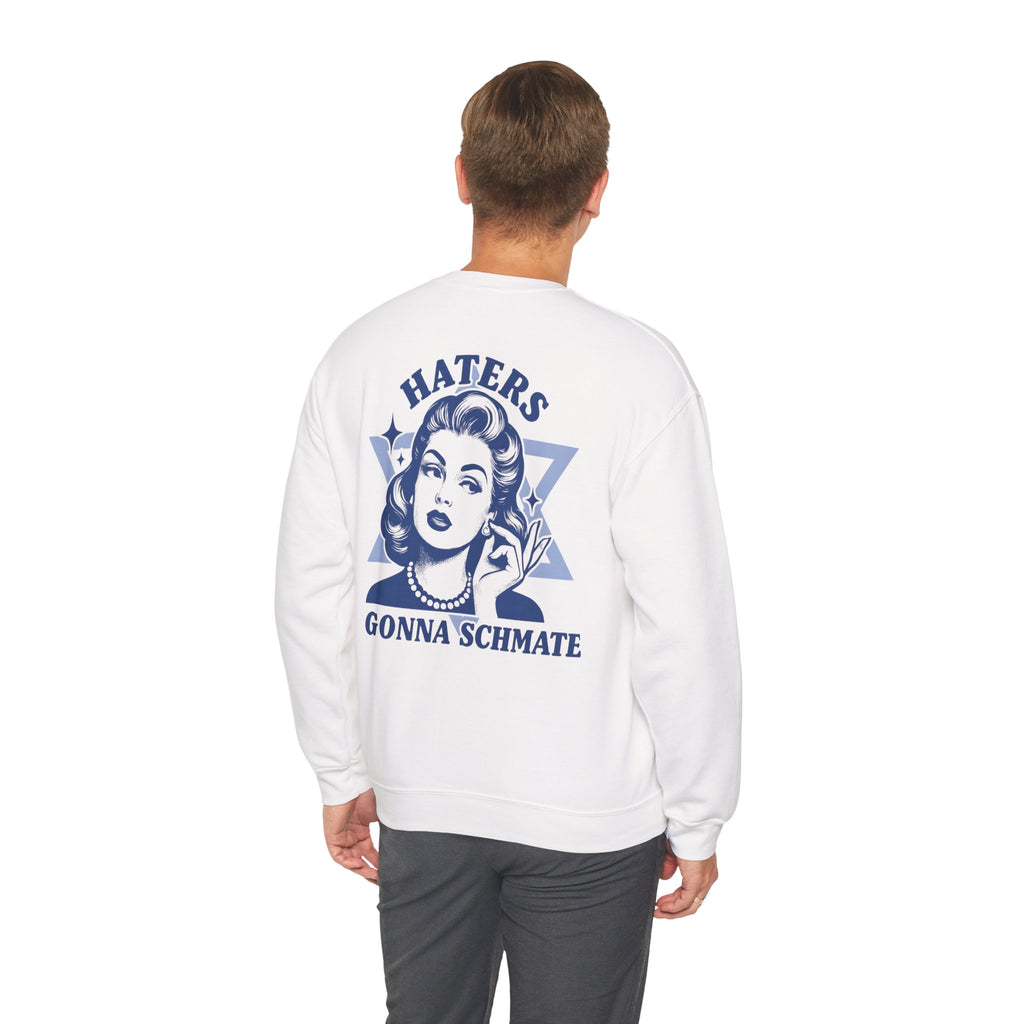 Haters Gonna Schmate Sweatshirt, Funny Jewish Crewneck with Star of David, Retro Yiddish Sweatshirt, Hanukkah Gift for Her