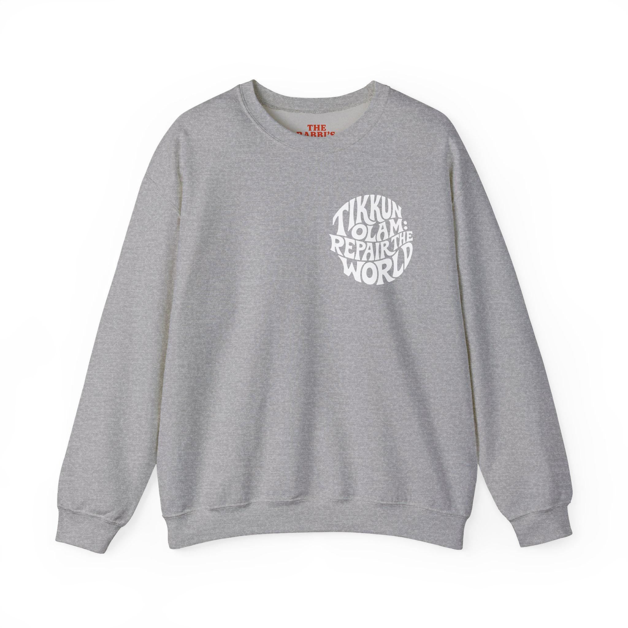 Tikkun Olam Sweatshirt Hebrew Crewneck, Jewish Social Justice Pullover Gift